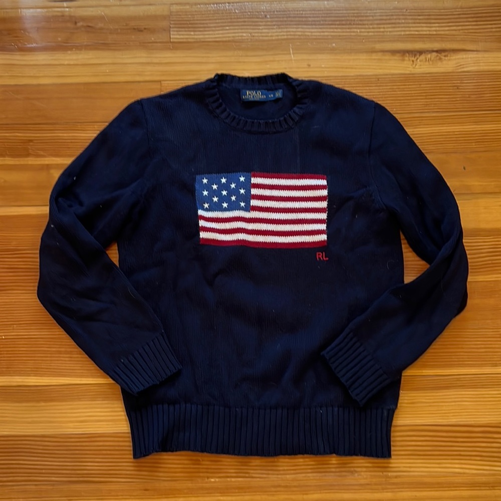 Ralph Lauren navy blue sweater with American flag.